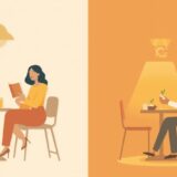 ソロ活女性とソロ飯男性のイラスト