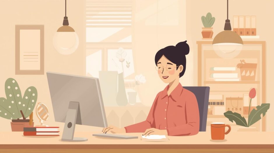 障害者雇用で働く女性のイラスト