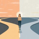 バツイチの女性が歩む道を明暗で示したイラスト