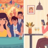 婚活パーティーに参加する女性とマッチングアプリを利用する女性のイラスト