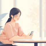 SNSをスマホで見る女性のイラスト