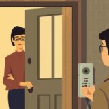 訪問販売を断る女性のイラスト