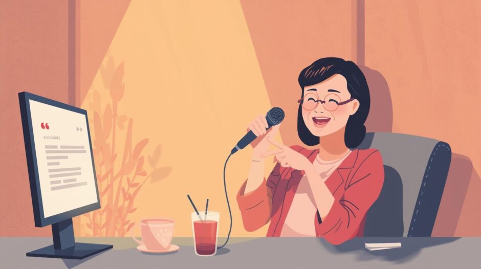 おひとりさま女性が一人カラオケを楽しむイラスト