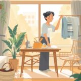一人暮らしの女性が家事をしているイラスト