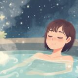 温泉でリラックスする女性のイラスト