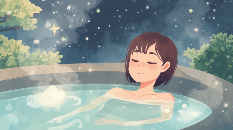 温泉でリラックスする女性のイラスト