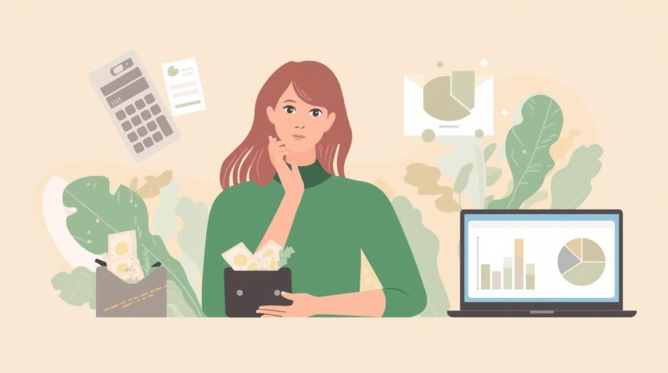 老後資金について考えるおひとり様独身女性のイラスト