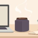 スープジャーランチがオフィスのデスクに置いてあるイラスト