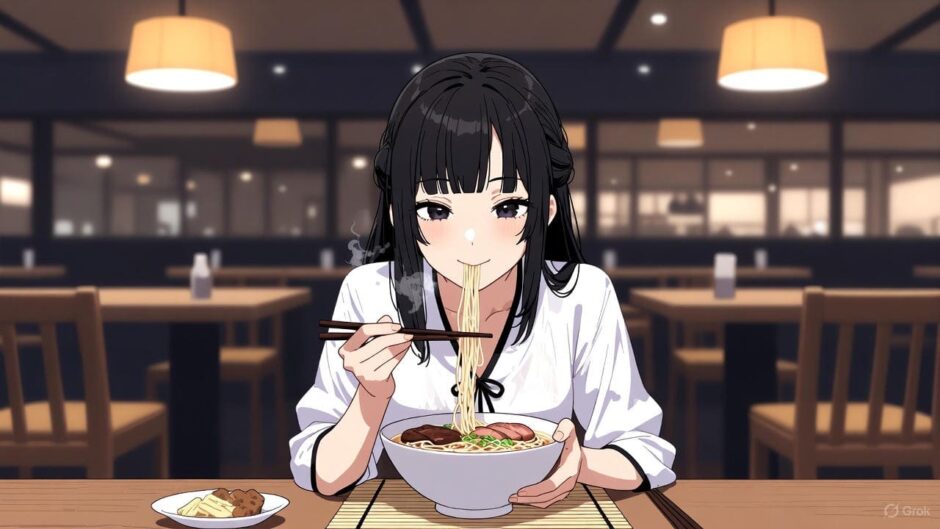 ぼっち飯を楽しむ女性