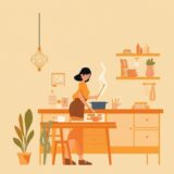自炊をする女性のイラスト