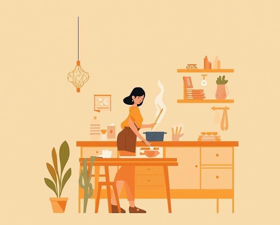 自炊をする女性のイラスト