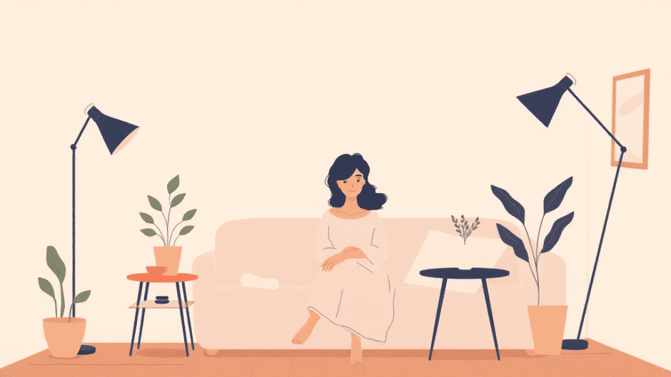 HSP女性が部屋でくつろぐイラスト