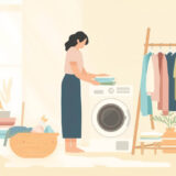 一人暮らしの女性が洗濯をしているイラスト