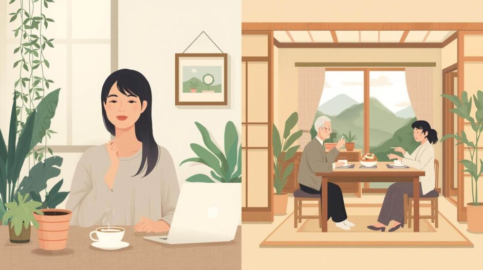 一人暮らしと実家暮らしのイラスト