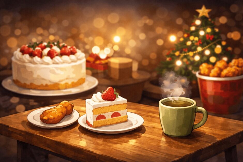 クリスマスのチキンとケーキ