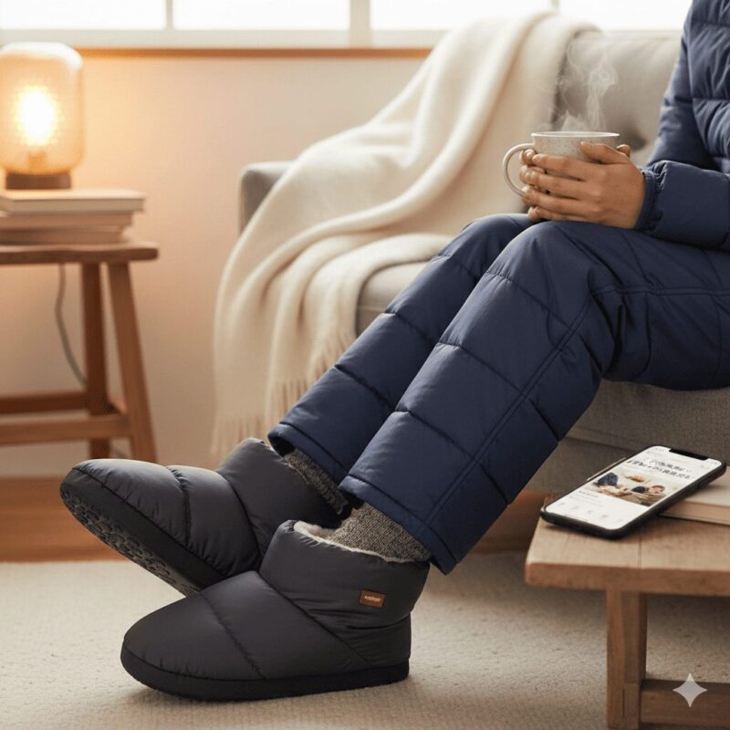 ダウンパンツとダウンスリッパ