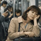 電車で通勤する女性