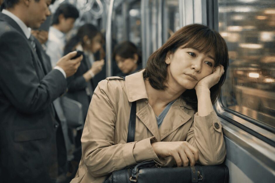 電車で通勤する女性